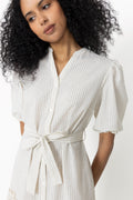 Kate V-Neck Long Stripe Dress - Off White/Black Stripe
