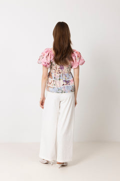 Yasmessa Ss Smock Top - Pristine W. Ballerina/Skyway