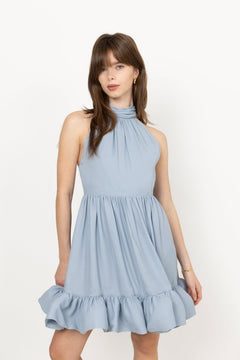 Fern Halterneck Ruffled Mini Dress - Sky