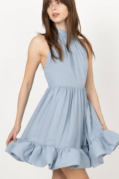 Fern Halterneck Ruffled Mini Dress - Sky
