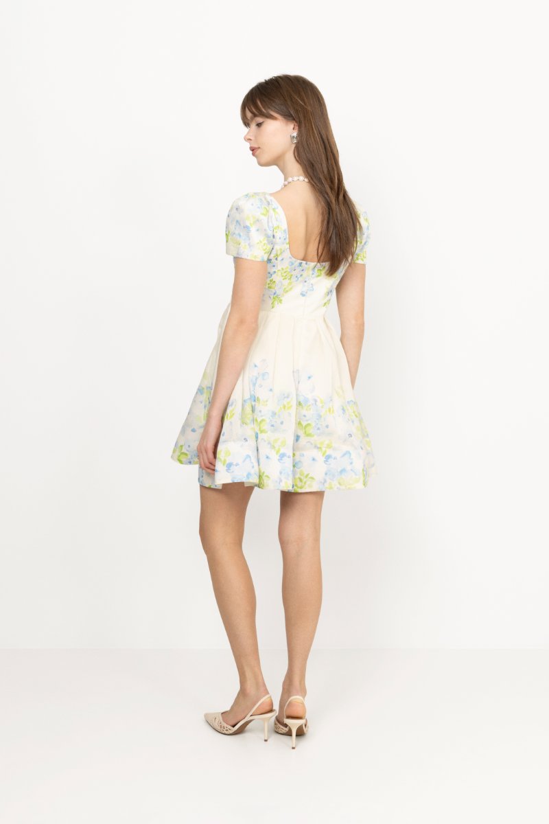 Vanda Pouf Sleeve Mini Dress - Pastel Floral Vanilla