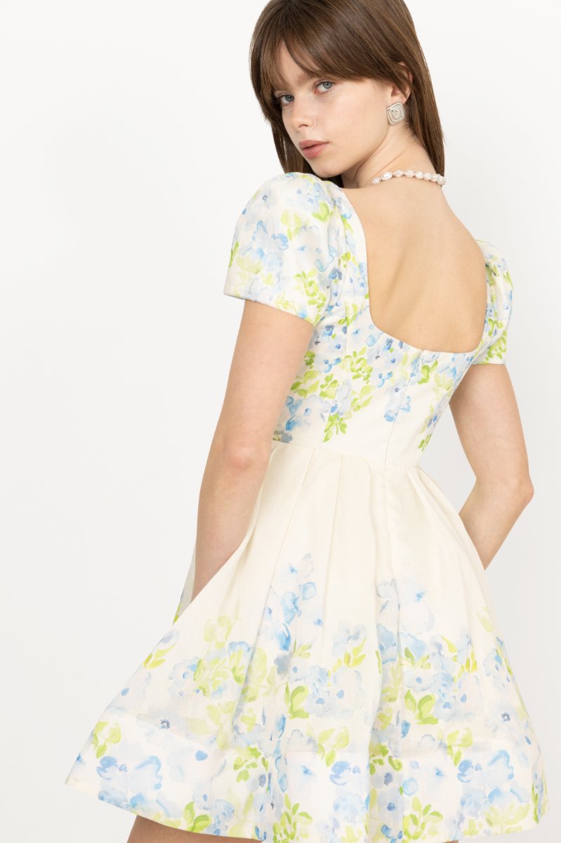 Vanda Pouf Sleeve Mini Dress - Pastel Floral Vanilla