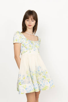 Vanda Pouf Sleeve Mini Dress - Pastel Floral Vanilla