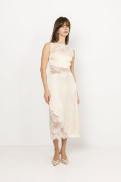 Desire Lace Trimmed Cut Out Midi Dress - Vanilla