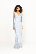 Thelma Open Back Satin Maxi Dress - Dusty Blue