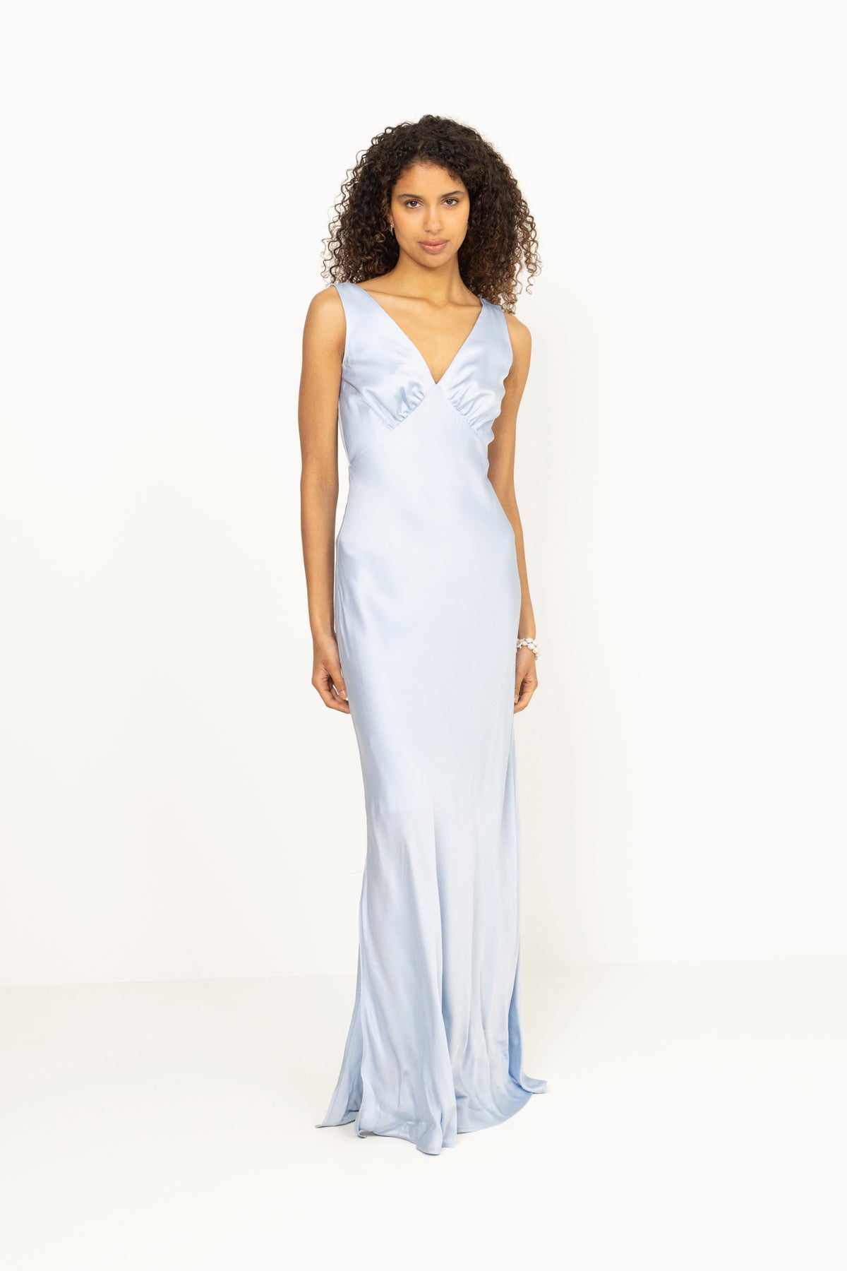 Thelma Open Back Satin Maxi Dress - Dusty Blue