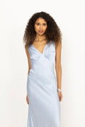 Thelma Open Back Satin Maxi Dress - Dusty Blue