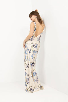 Thelma Open Back Satin Maxi Dress - Tulip Blue