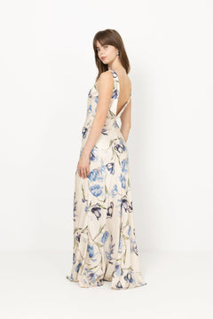 Thelma Open Back Satin Maxi Dress - Tulip Blue