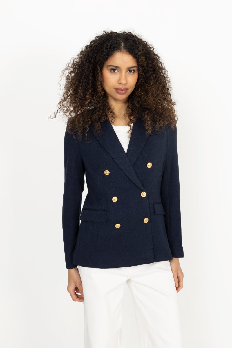 Double-Breasted Knit Blazer - Park Avenue Navy