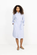 Striped Cotton Oxford Belted Shirtdress - Harbor Island Blue/White