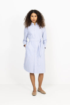 Striped Cotton Oxford Belted Shirtdress - Harbor Island Blue/White