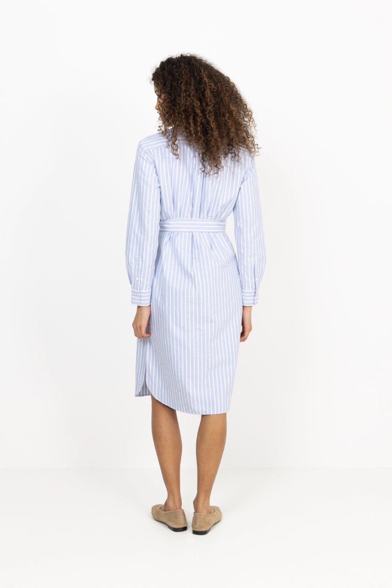 Striped Cotton Oxford Belted Shirtdress - Harbor Island Blue/White
