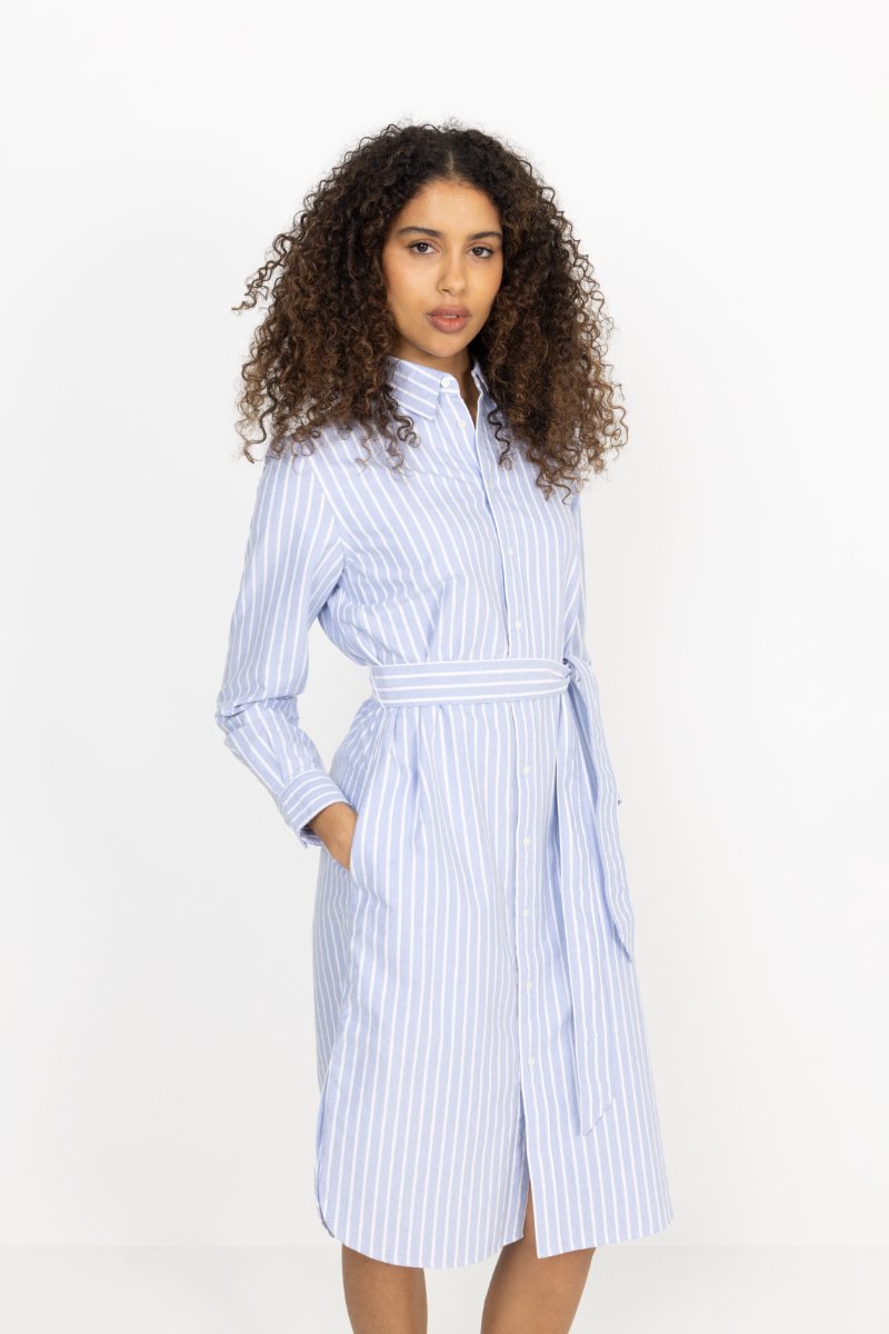 Striped Cotton Oxford Belted Shirtdress - Harbor Island Blue/White