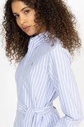 Striped Cotton Oxford Belted Shirtdress - Harbor Island Blue/White