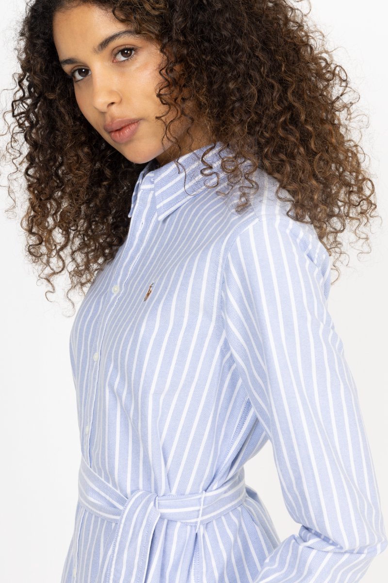 Striped Cotton Oxford Belted Shirtdress - Harbor Island Blue/White