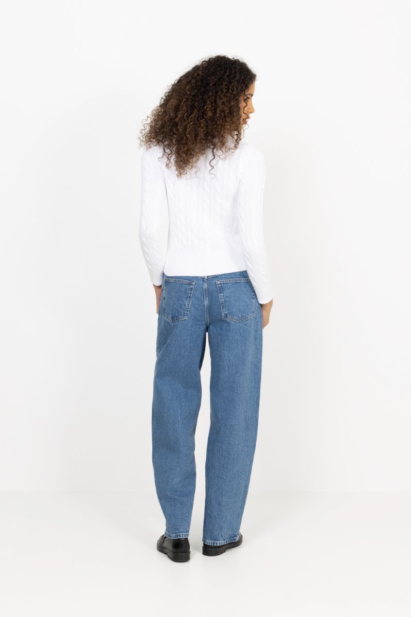 Cable-Knit Cotton Crewneck Cardigan - White
