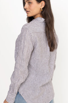 Woven-Sport Shirt - Dark Brown/White