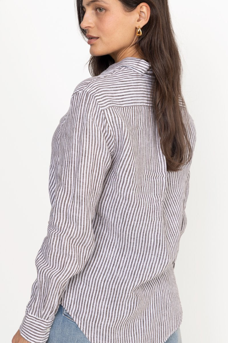 Woven-Sport Shirt - Dark Brown/White