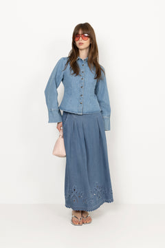 Tillycc Pleat Emb Skirt - Denim Blue