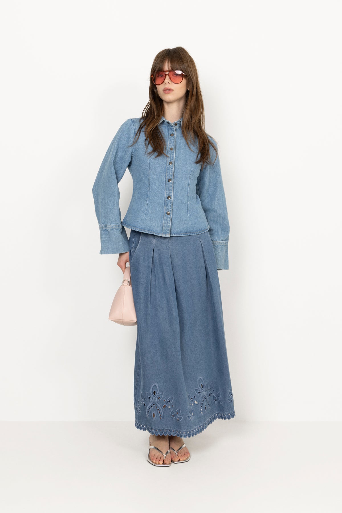 Tillycc Pleat Emb Skirt - Denim Blue