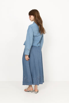 Tillycc Pleat Emb Skirt - Denim Blue