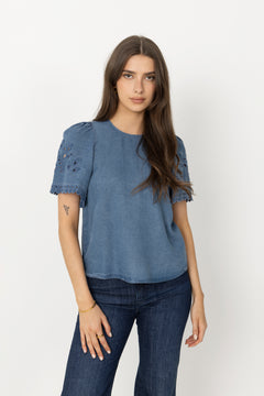 Tillycc Emb Ss Blouse - Denim Blue