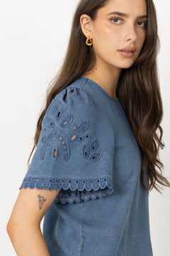 Tillycc Emb Ss Blouse - Denim Blue