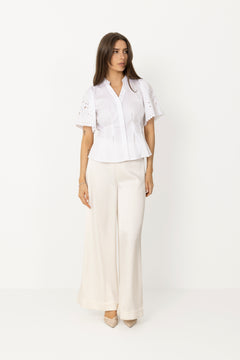 Poppycc Emb Ss V-Shirt - White