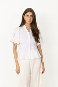 Poppycc Emb Ss V-Shirt - White