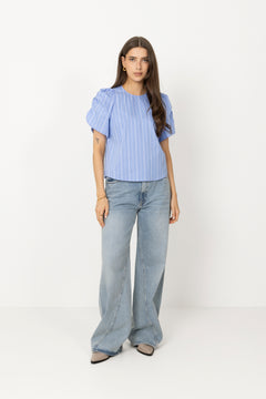 Terancc Stripe Ss Blouse - Pale Blue