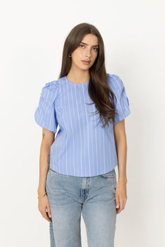 Terancc Stripe Ss Blouse - Pale Blue