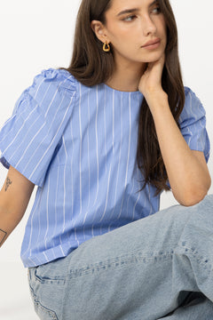 Terancc Stripe Ss Blouse - Pale Blue