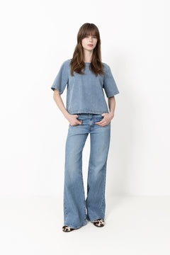 Lovacc Denim Ss Blouse - Denim Blue