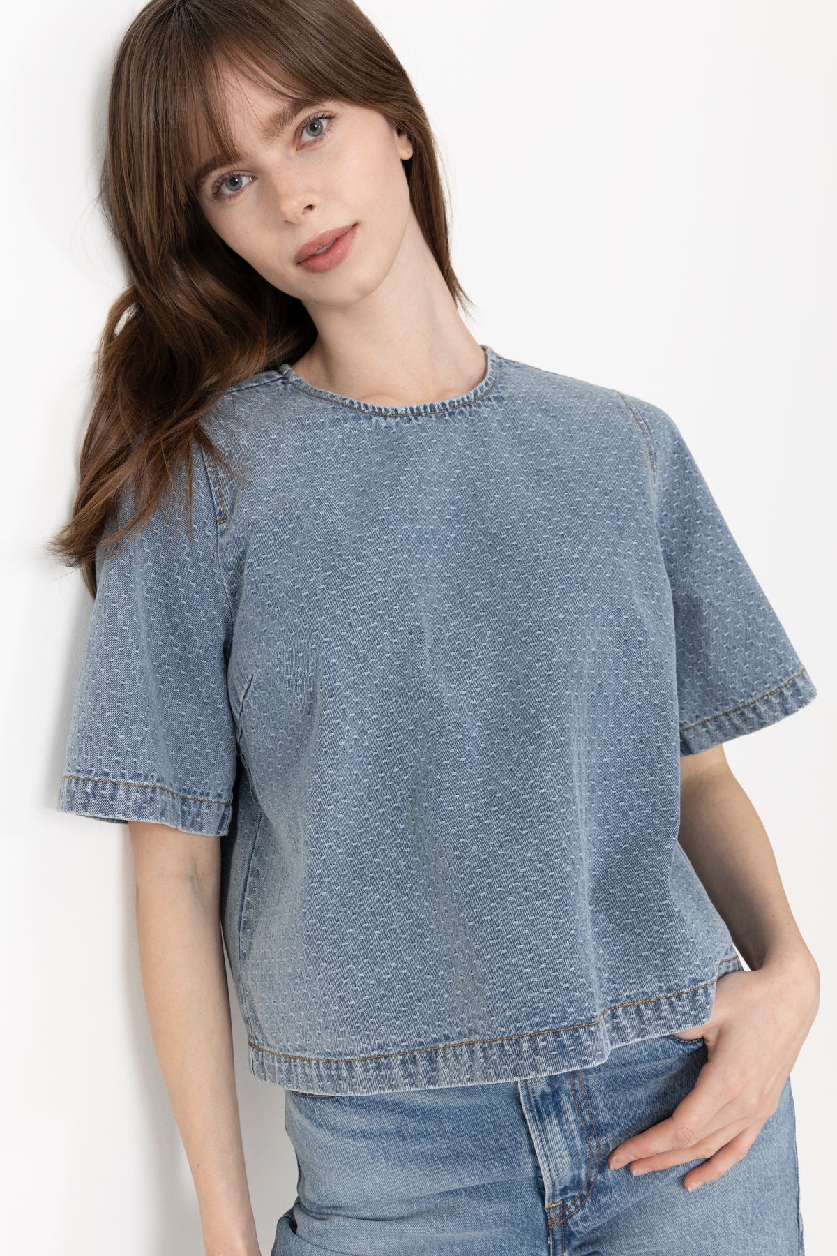 Lovacc Denim Ss Blouse - Denim Blue
