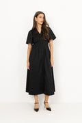 Poppycc Emb Pleat Dress - Black