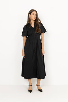 Poppycc Emb Pleat Dress - Black