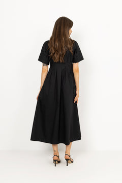 Poppycc Emb Pleat Dress - Black