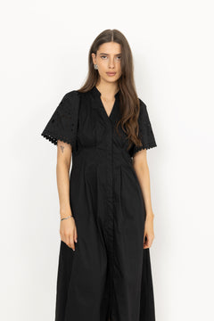 Poppycc Emb Pleat Dress - Black