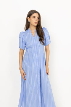 Terancc Stripe Pleat Dress - Pale Blue