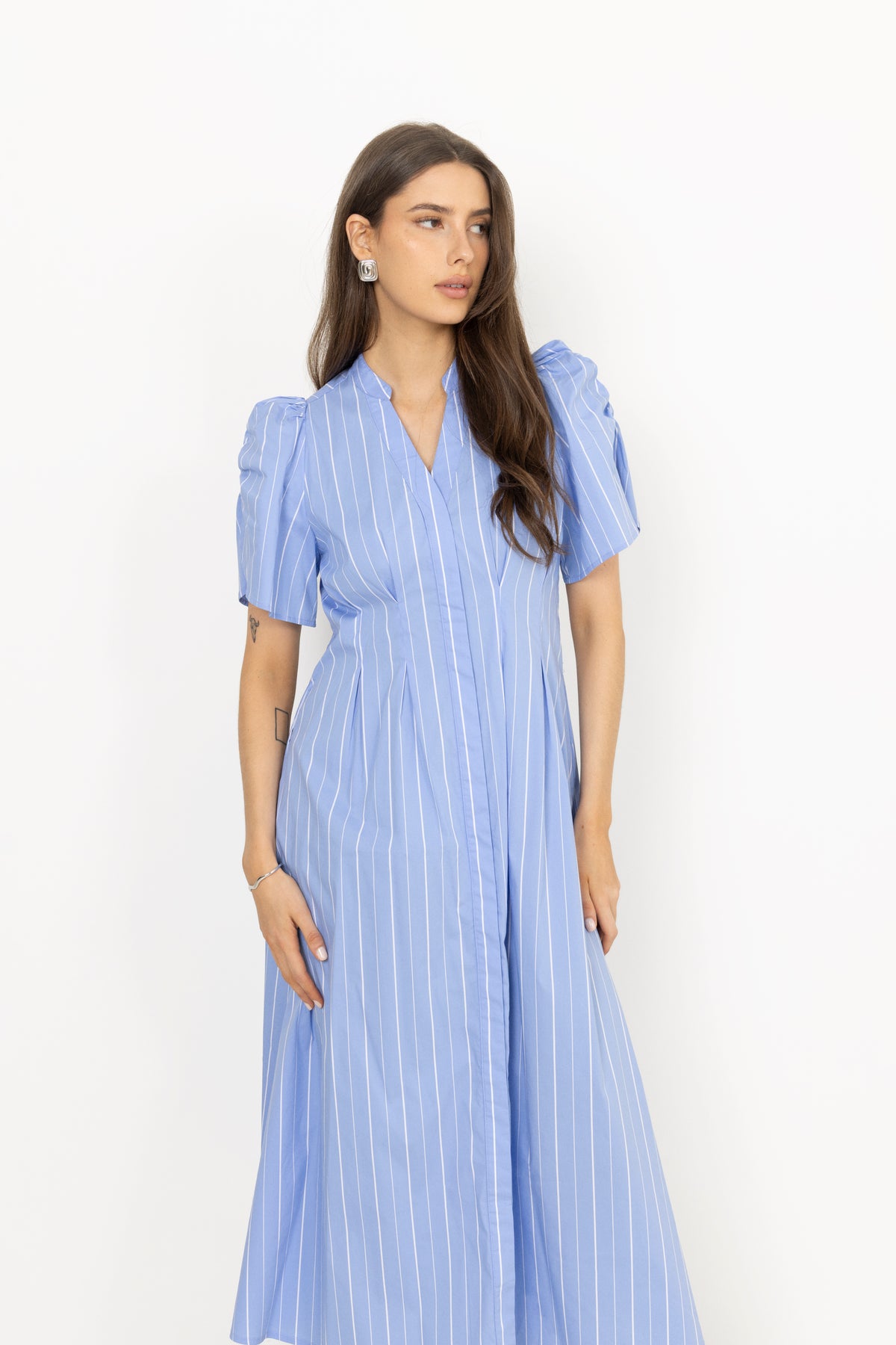 Terancc Stripe Pleat Dress - Pale Blue