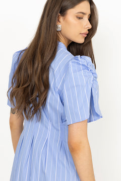 Terancc Stripe Pleat Dress - Pale Blue