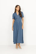 Tillycc Emb Pleat Dress - Denim Blue