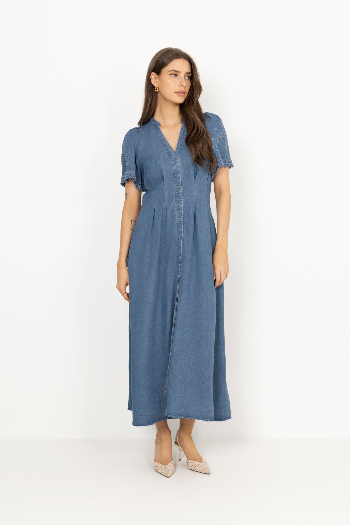 Tillycc Emb Pleat Dress - Denim Blue