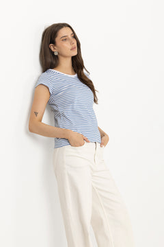 Fine Jersey Stripe Teasy Tee Fav - Brilliant White/Bright Cobalt