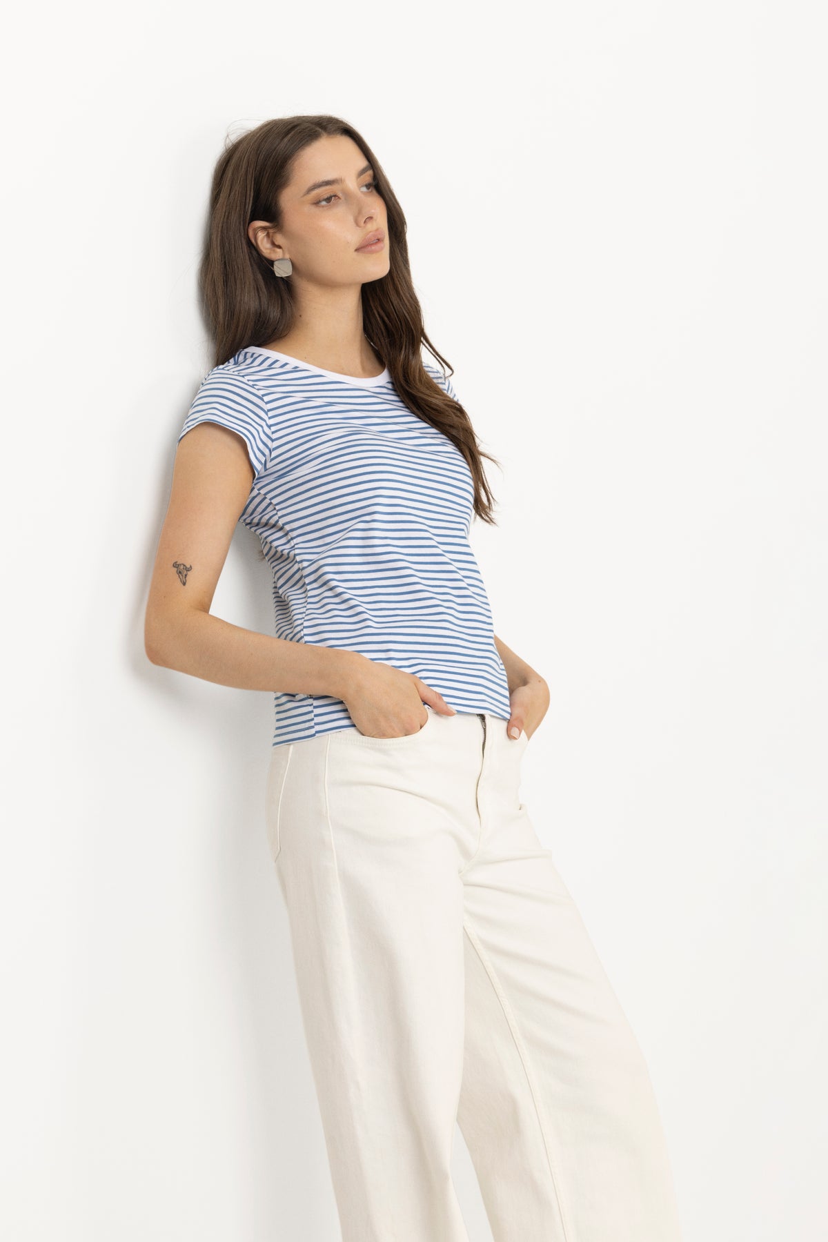 Fine Jersey Stripe Teasy Tee Fav - Brilliant White/Bright Cobalt