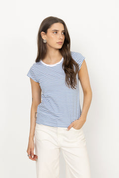 Fine Jersey Stripe Teasy Tee Fav - Brilliant White/Bright Cobalt