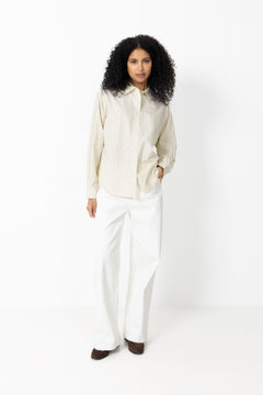 Ander Cotton Crelly Shirt - Pinstripe/Almond Oil