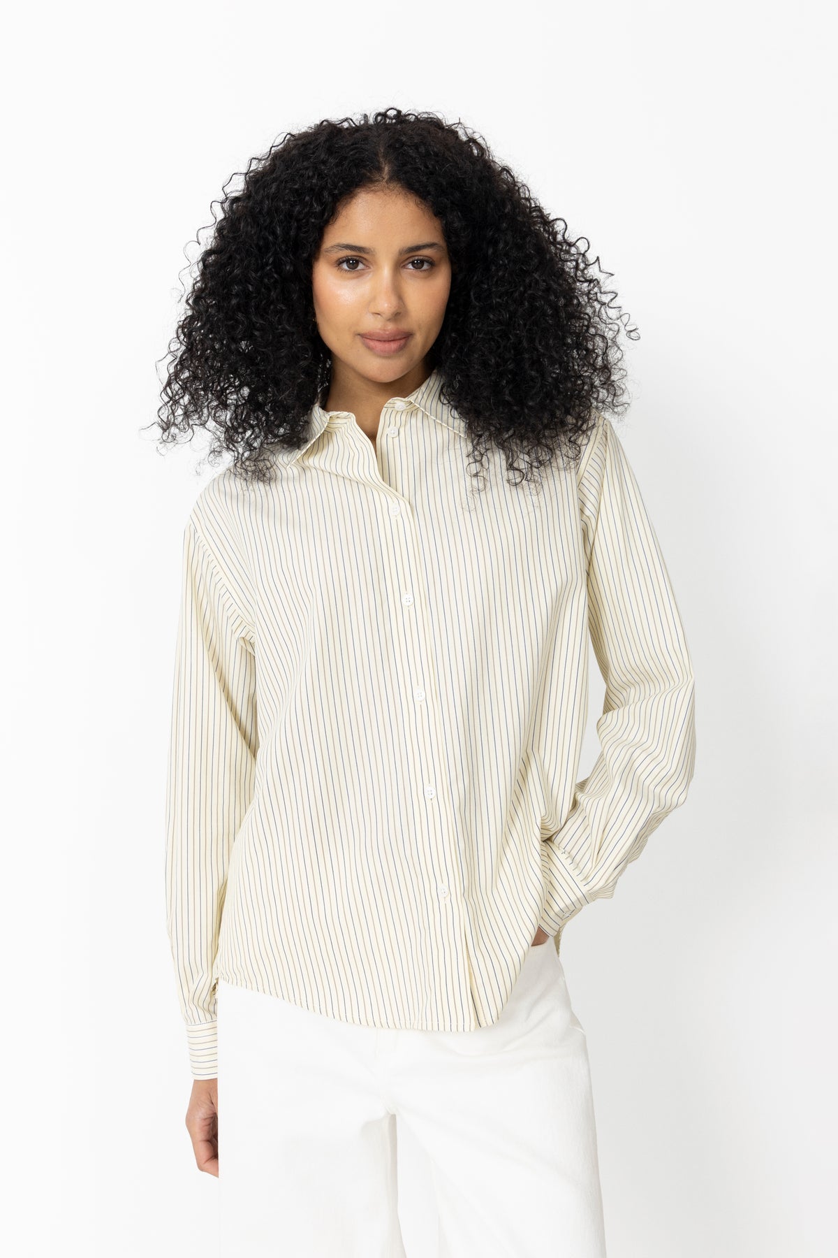 Ander Cotton Crelly Shirt - Pinstripe/Almond Oil