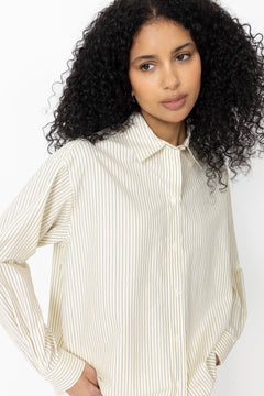 Ander Cotton Crelly Shirt - Pinstripe/Almond Oil